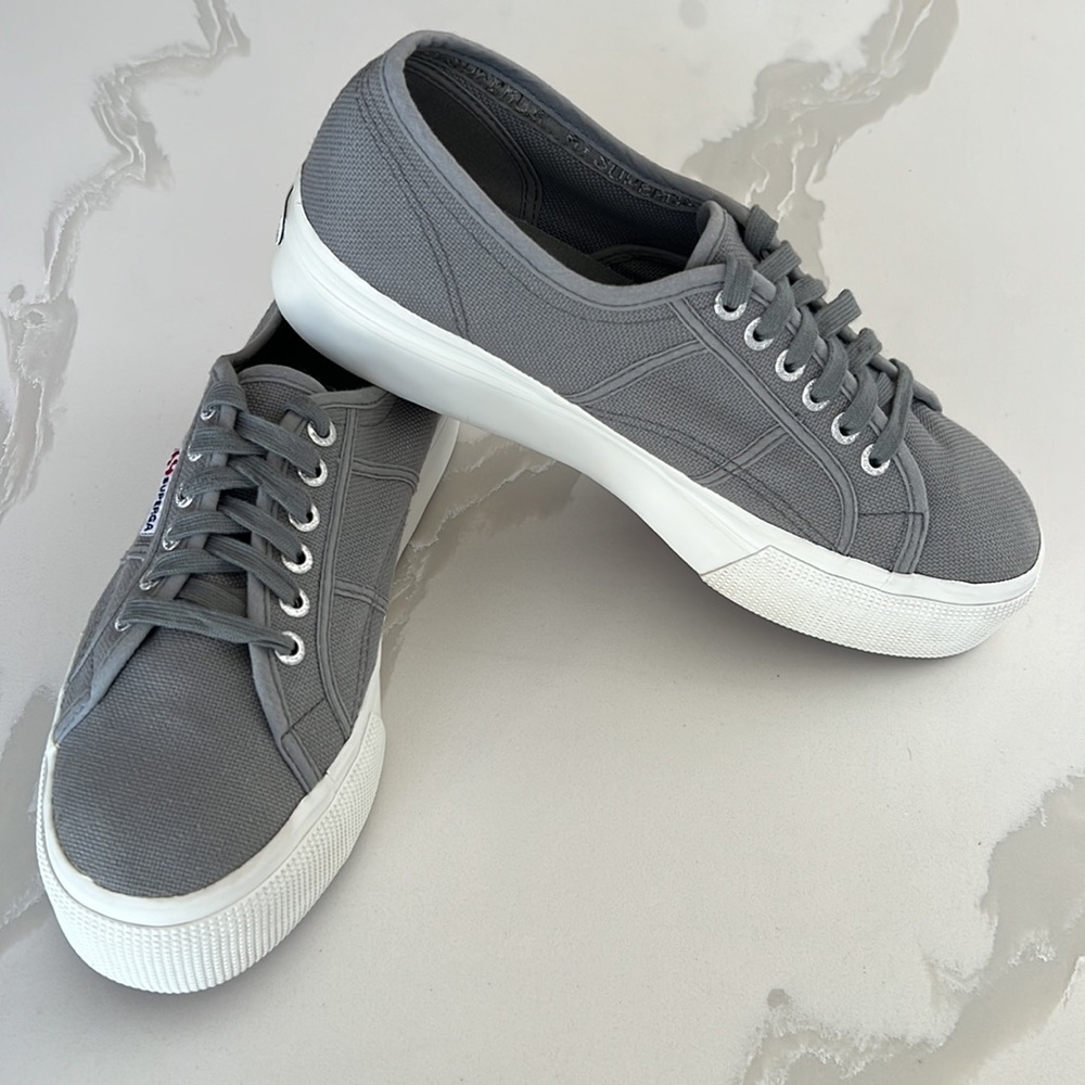 Superga Gray Platform Canvas Sneakers Womens Sz 10